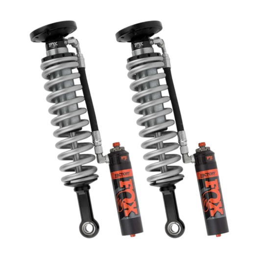 Fox | 2.5 Performance Elite Series | 0-3” External Reservoir Front Lift Coilovers | W/Dampening Knobs